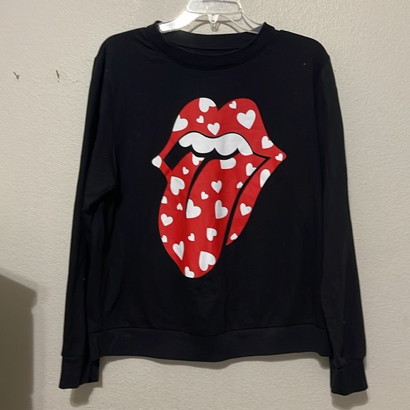 THE ROLLING STONES OVERSIZED HEART TONGUE CREWNECK SWEATSHIRT - Picture 2 of 9